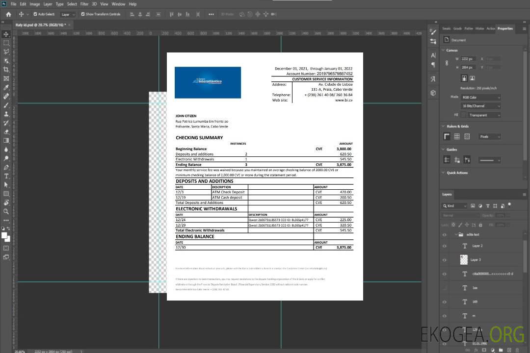 Relevé bancaire Cabo Verde Banco Inter-Atlântico template